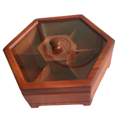 Khay gỗ lục giác nắp kính đựng bánh mứt