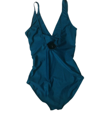 Áo tắm bikini tấm liền buộc nơ lưng trần màu xanh