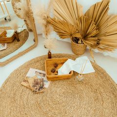 Thảm Cói Tròn Trang Trí Nhà Cửa Hương Hoa Cỏ - Chất Liệu Tự Nhiên, Thiết Kế Độc Đáo, Không Gian Sạch Sẽ, Gọn Gàng