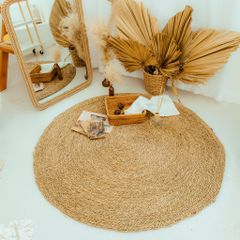 Thảm Cói Tròn Trang Trí Nhà Cửa Hương Hoa Cỏ - Chất Liệu Tự Nhiên, Thiết Kế Độc Đáo, Không Gian Sạch Sẽ, Gọn Gàng