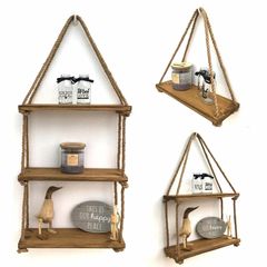 Kệ Gỗ Treo Tường Bắc Âu - Kệ Trang Trí Phòng Khách Độc Đáo Tiết Kiệm Không Gian, 40x13cm, Dây Treo Chắc Chắn