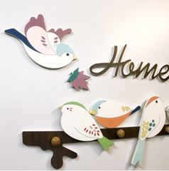 Bộ Decal Dán Tường Hình Chim Happy Birds Kèm Kệ Treo - Trang Trí Phòng Ngủ Hiện Đại, Phong Cách Tối Giản