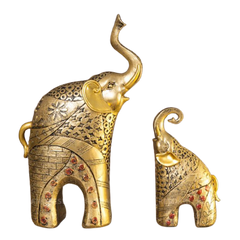 Cặp tượng voi vàng mẹ - con phong thủy trang trí nhà cửa