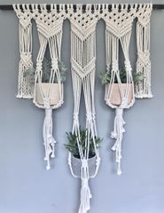 Bộ 3 Giỏ Treo Cây Đan Macrame Thủ Công - Trang Trí Nhà Cửa Vintage Độc Đáo, Vẻ Đẹp Tinh Tế Cho Không Gian Sống