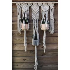 Bộ 3 Giỏ Treo Cây Đan Macrame Thủ Công - Trang Trí Nhà Cửa Vintage Độc Đáo, Vẻ Đẹp Tinh Tế Cho Không Gian Sống