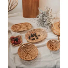 Khay Mây Đan Thưa Thủ Công Vintage - Trang Trí Nhà Cửa Độc Đáo, Đựng Đồ Ăn, Tiện Lợi, Thân Thiện Môi Trường