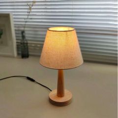 Đèn Ngủ Đầu Giường Cán Gỗ Nhật Bản - Chao Vải Lanh Thiết Kế Vintage Trang Trí Phòng Ngủ Sang Trọng 50W