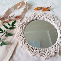 Gương treo trang trí viền đan macrame thủ công - Phong cách cổ điển sang trọng cho không gian nhà cửa độc đáo