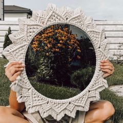 Gương treo trang trí viền đan macrame thủ công - Phong cách cổ điển sang trọng cho không gian nhà cửa độc đáo