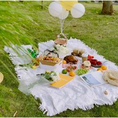 Thảm Trắng Tua Rua Vintage - Thảm Trang Trí Nhà Cửa, Chụp Ảnh và Picnic, Kích Thước Đa Dạng