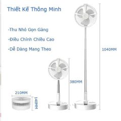 Quạt Tích Điện Gấp Gọn Rohs 20 Giờ Dùng Liên Tục - Quạt Di Động Tiện Lợi, Thiết Kế Nhỏ Gọn, Hoạt Động Êm Ái