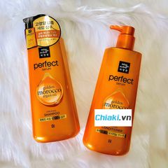 Dầu Gội Xả Mise En Scene Perfect Serum Golden 680ml - Phục Hồi Tóc Hư Tổn, Bồng Bềnh, Óng Mượt với Dầu Argan Maroc