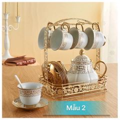 Bộ cốc chén trà cà phê 20 món mạ vàng cao cấp - Gốm sứ sang trọng trang trí phòng khách, quà tặng tuyệt vời