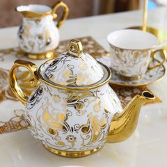 Bộ cốc chén trà cà phê 20 món mạ vàng cao cấp - Gốm sứ sang trọng trang trí phòng khách, quà tặng tuyệt vời