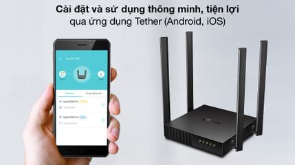 Bộ phát wifi AC1200 TP-Link Archer C54 - Router đen 4 ăng ten, tốc độ 300 Mbps, hỗ trợ 25-30 thiết bị, băng tần ổn định, đa kết nối.