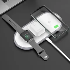 Đế sạc nhanh không dây 3in1 Hoco CW24 - Sạc đồng thời điện thoại, Apple Watch và Airpod, công suất 10W, thiết kế hiện đại, tiện lợi.