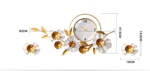 Đồng Hồ Treo Tường Decor Hoa Mai Vàng - Thiết Kế Hiện Đại, Sang Trọng, Kích Thước 93x45cm, Trang Trí Phòng Khách Ấn Tượng