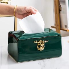 Hộp giấy gốm sứ cao cấp Bắc Âu có hình nai sừng tấm - Đồ trang trí nhà tinh tế, quà tặng độc đáo cho phòng khách và bàn ăn