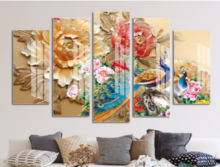 Tranh Ghép 5 Tấm Treo Tường Hiện Đại - Thiết Kế Phong Cảnh Hoa Lá Đẹp, Trang Trí Nhà Cửa Sang Trọng, Chất Liệu Formex Bền Bỉ