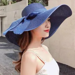 Mũ cói rộng vành thắt nơ phong cách Hàn Quốc