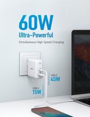 Sạc Anker PowerPort Atom III 60W 2 cổng USB-A & USB-C - Công nghệ GaN, Sạc nhanh cho điện thoại và laptop, Phụ kiện cao cấp