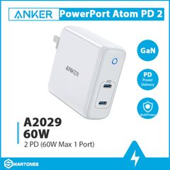 Sạc Anker PowerPort Atom PD2 A2029 60W - Bộ Sạc USB-C 2 Cổng Hiệu Năng Cao, Tương Thích Với MacBook và Điện Thoại Thông Minh
