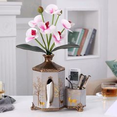 Set Trang Trí Gốm Sứ 3in1 - Lọ Hoa, Hộp Giấy và Ống Để Đồ Họa Tiết Sang Trọng, Unique Home Decor Gift