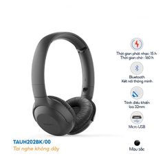 Tai Nghe Bluetooth Chụp Tai Philips TAUH202BK Chống Ồn - Thiết Kế Ôm Đầu, Âm Thanh Trầm Sắc Nét, Thời Gian Sử Dụng 15 Giờ