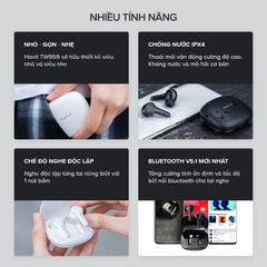 Tai nghe Bluetooth True Wireless HAVIT TW 959 - Âm thanh sống động, kết nối Bluetooth 5.1, tương thích iOS/Android, chống nước IPX4