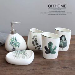 Bộ Đồ Dùng Gốm Sứ Họa Tiết Hình Lá - Sản Phẩm Trang Trí Nhà Tắm Cao Cấp, Thẩm Mỹ và Tiện Nghi