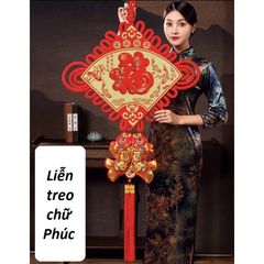 Chữ Phúc Đỏ Treo Trang Trí Kèm Đuôi Cặp Cá Tua Rua - Phụ Kiện Trang Trí Tết Sang Trọng, Bọc Nhung Cao Cấp, Nhiều Mẫu 100-120cm