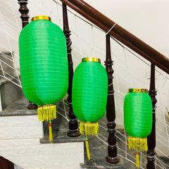 Combo 3 Đèn Lồng Vải Hình Trụ Nhiều Màu Có Tua Đuôi Vàng - Trang Trí Tết Bằng Vải Cotton Chống Thấm Nước, Khung Thép Chắc Chắn