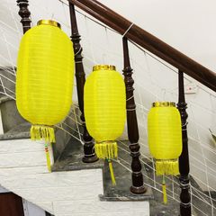 Combo 3 Đèn Lồng Vải Hình Trụ Nhiều Màu Có Tua Đuôi Vàng - Trang Trí Tết Bằng Vải Cotton Chống Thấm Nước, Khung Thép Chắc Chắn