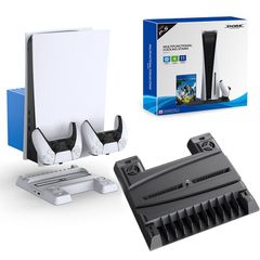 Đế tản nhiệt PS5 kèm sạc nhanh và khay đựng đĩa game - Giải pháp tuyệt vời cho tay cầm PlayStation 5, hỗ trợ làm mát và lưu trữ hiệu quả.