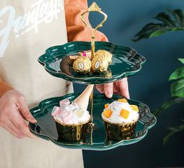 Kệ Sứ Nhiều Tầng Để Bánh Kẹo, Hoa Quả Xanh Ngọc Bích - Bộ Khay Sứ 2 & 3 Tầng Thiết Kế Hiện Đại, Sang Trọng Cho Bữa Tiệc
