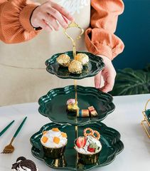 Kệ Sứ Nhiều Tầng Để Bánh Kẹo, Hoa Quả Xanh Ngọc Bích - Bộ Khay Sứ 2 & 3 Tầng Thiết Kế Hiện Đại, Sang Trọng Cho Bữa Tiệc