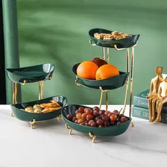 Khay Sứ Đựng Hoa Quả Khung Kim Loại Mạ Vàng Sang Trọng - Trang Trí Bàn Tiệc Nhà Cửa Độc Đáo, Tiện Lợi