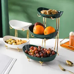Khay Sứ Đựng Hoa Quả Khung Kim Loại Mạ Vàng Sang Trọng - Trang Trí Bàn Tiệc Nhà Cửa Độc Đáo, Tiện Lợi