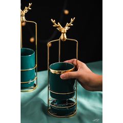 Ống Cắm Đũa Đơn Viền Vàng Khung Hợp Kim Đầu Hươu - Trang Trí Nhà Bếp Sang Trọng, Gọn Gàng, Đựng Đũa, Thìa Cao Cấp