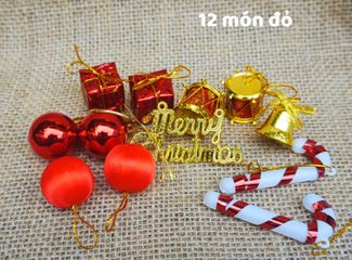 Set Phụ Kiện Trang Trí Giáng Sinh - Combo 12 Món Đồ Trang Trí Cây Thông Noel - Quả Châu, Nơ, Đồ Trang Trí Nhà Cửa