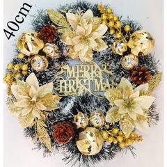 Vòng Nguyệt Quế Trang Trí Noel Giáng Sinh 40cm - Sản Phẩm Thủ Công Chất Lượng Cao với Màu Xanh, Đỏ và Vàng Kim Ấn Tượng