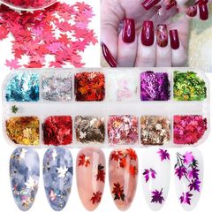 Họa tiết kim tuyến trang trí nail hình lá phong và bướm - Giúp thợ nail dễ dàng tạo kiểu và làm nổi bật bộ móngclé gợi ý độc đáo.