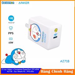 Sạc Anker PowerPort III Pod Lite A2718 65W - Doremon Siêu Nhanh Gọn Nhẹ, Hỗ Trợ PD/PPS Tương Thích iPhone, iPad, Laptop