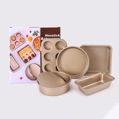 Set 5 Khuôn Nướng Bánh Thép Carbon Chống Dính - Bánh Pizza, Cupcake, Bông Lan - Dụng Cụ Làm Bánh Chất Lượng Cao