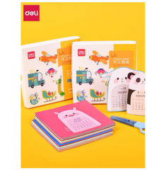 Set Kéo và Giấy Cắt Thủ Công Deli Cho Bé - Bộ Học Tập Sáng Tạo Với 100 Tờ Giấy Hình Họa Ngộ Nghĩnh