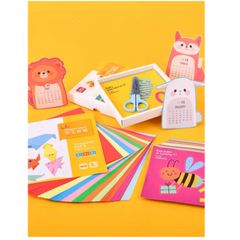 Set Kéo và Giấy Cắt Thủ Công Deli Cho Bé - Bộ Học Tập Sáng Tạo Với 100 Tờ Giấy Hình Họa Ngộ Nghĩnh