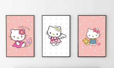 Bộ 3 tranh trang trí phòng cho bé gái tone hồng xinh xắn