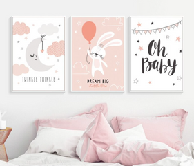 Bộ 3 Tranh Trang Trí Phòng Cho Bé Gái Tông Hồng Dễ Thương - Chống Ẩm Mốc, Kháng Nước, Chất Liệu Nhựa Formex