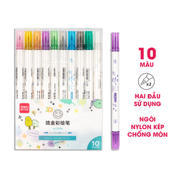 Bút Dạ Quang Calligraphy Hai Đầu Deli 70704 - Bộ 10 Màu Nhũ, Dùng Viết, Vẽ, Ghi Chú Cho Học Sinh, Họa Sĩ, Nhà Thiết Kế