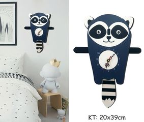 Đồng hồ treo tường Gấu Mèo Racoon dễ thương - Trang trí phòng cho bé, màu sắc tươi sáng, thiết kế độc đáo, quà tặng lý tưởng cho trẻ em